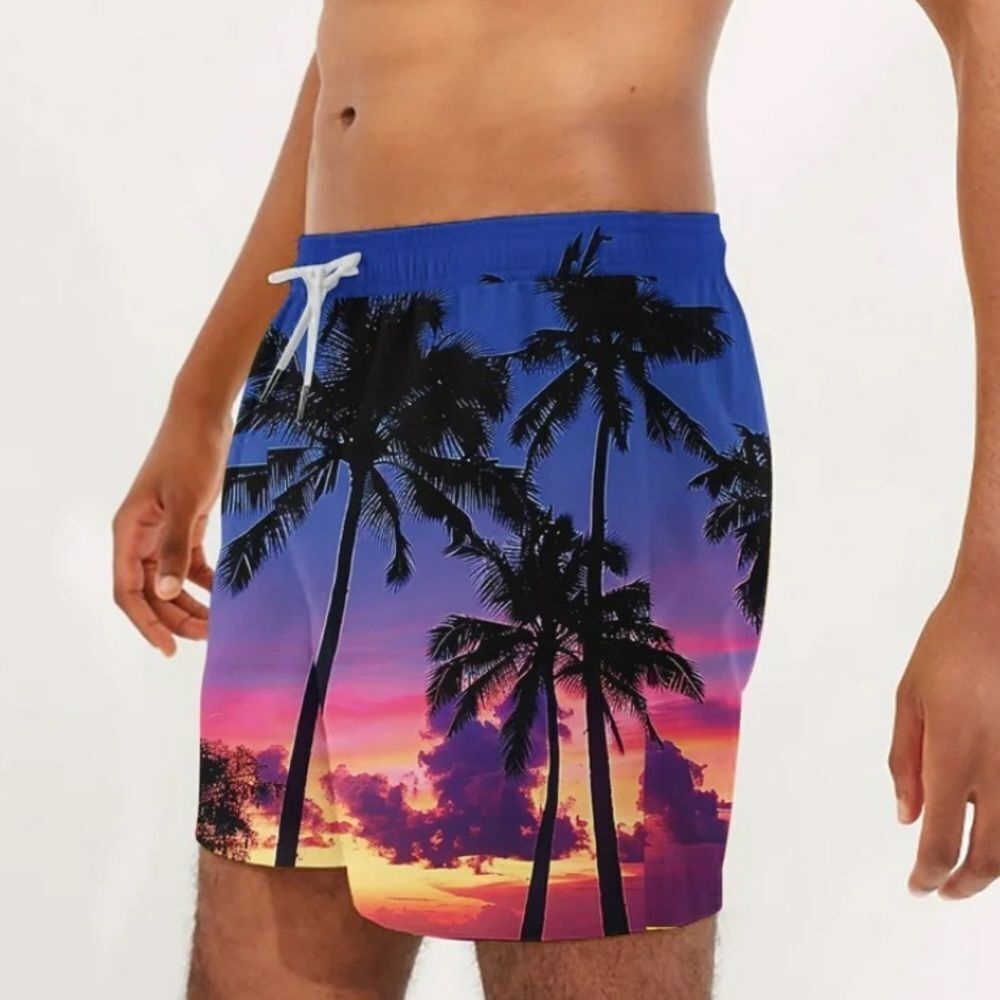 Odeerbi Mens Swim Trunks Hawaiian Tropical Print Board Shorts Size Large